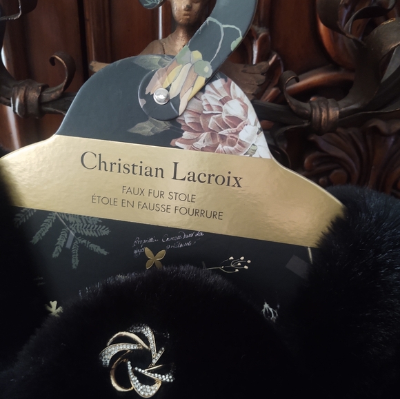 NWt Christian LaCroix Faux•Fur Stole~ Black◾ +Jewel✨Trimming~ - Picture 3 of 7